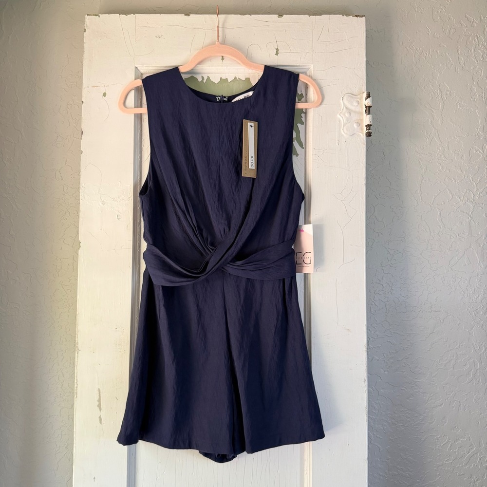 DO+BE Navy Blue Wrapped Front Romper Medium Sleeveless Mini Jumpsuit NWT